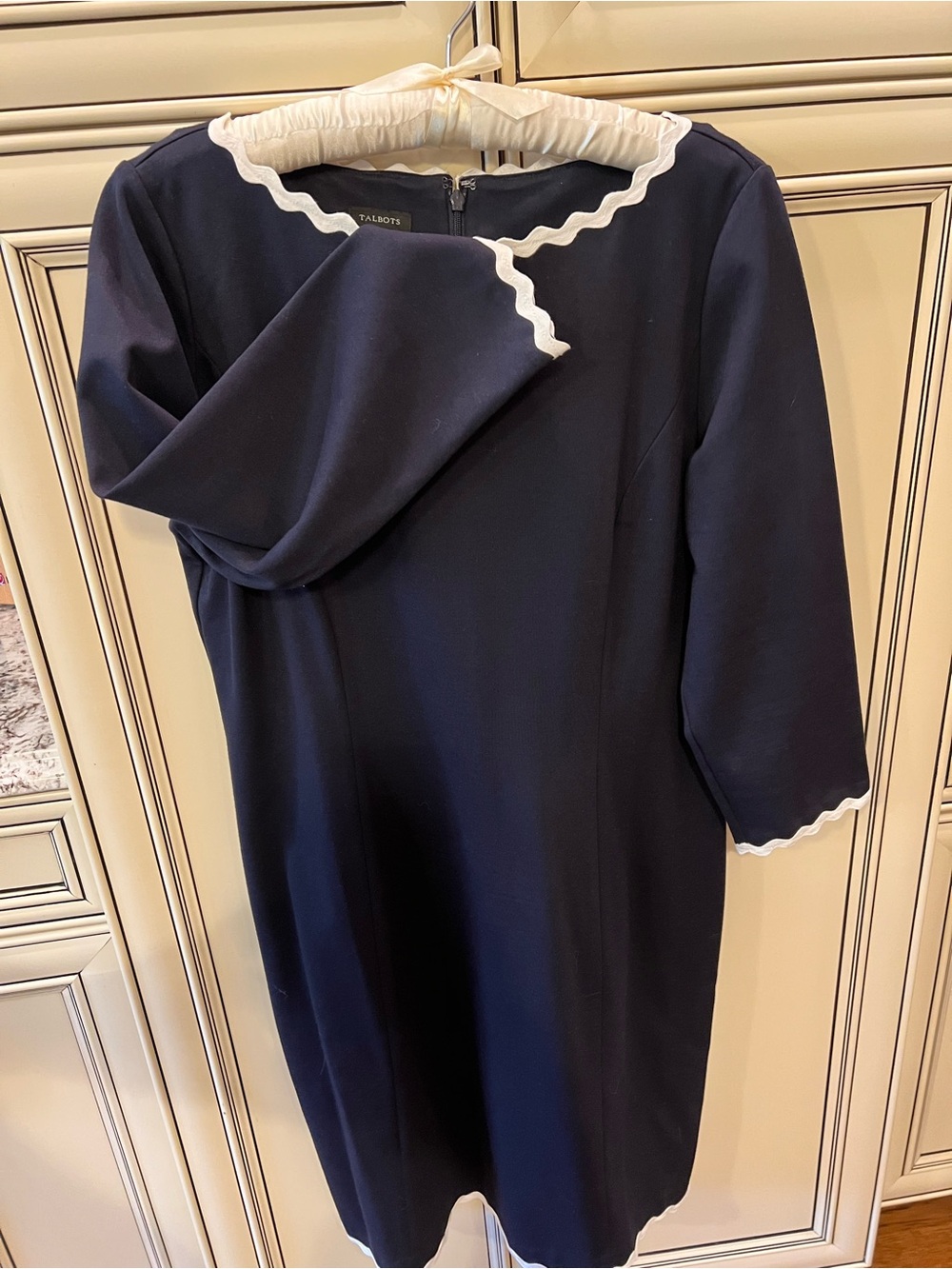 Talbots Navy Dress with White Scalloped Trim - Picture 2 of 7
